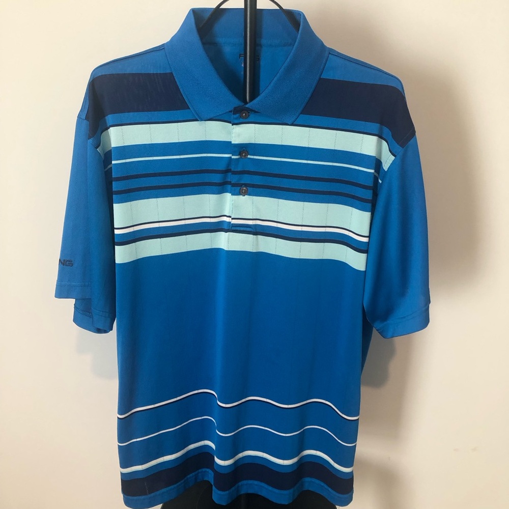 Ping Blue Striped Performance Golf Polo